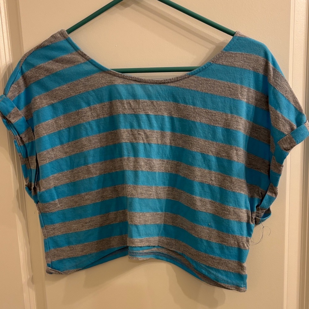 Maitai Blue and Gray Striped Crop Top
